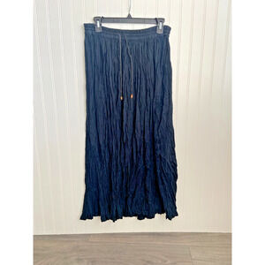 Hunt Club Madi Skirt Women's M Navy Cotton/Flax Crinkle Vintage Western Boho